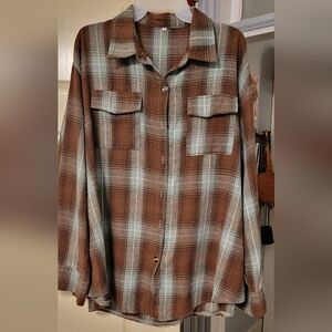 Brown and White Plaid Women's Shirt Size XXL